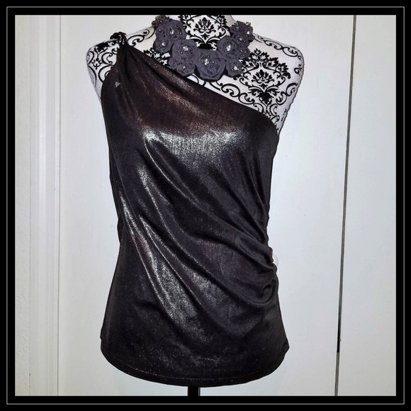 Cache Tops - Cache One Shoulder Silver Metallic Top L
